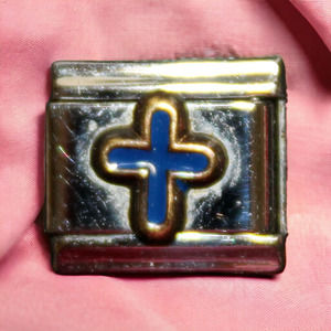 Zoppini Italy Stainless Steel Blue Cross Bracelet Charm
